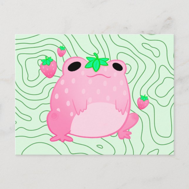 Carte Postale Faire-part Grenouille à fraise Kawaii (Devant)