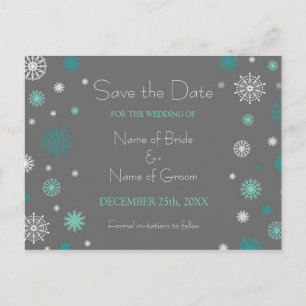 Carte Postale Faire-part Grey Aqua Enregistrer la date Mariage d'hiver Cart