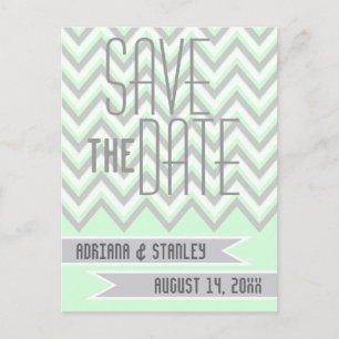Carte Postale Faire-part Gris moderne chevron, mariage à la menthe Enregist