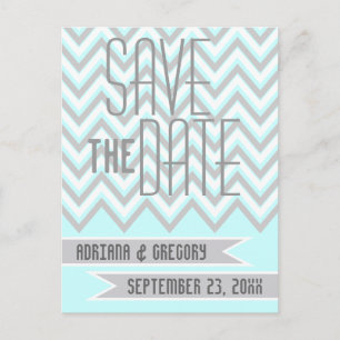 Carte Postale Faire-part Gris moderne chevron, mariage aqua Enregistrer la 
