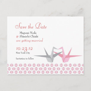 Carte Postale Faire-part Grues en origami (rose argenté) Mariage S