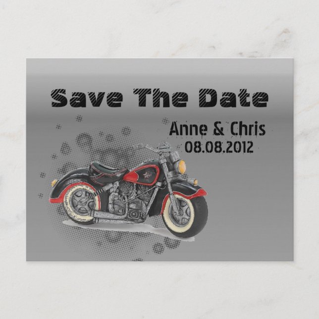 Carte Postale Faire-part grunge Motorcyle Biker Mariage enregistrer la date (Devant)