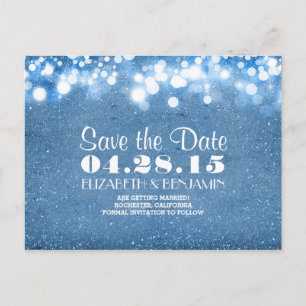 Carte Postale Faire-part guirlande de lumières scintillantes bleues save th