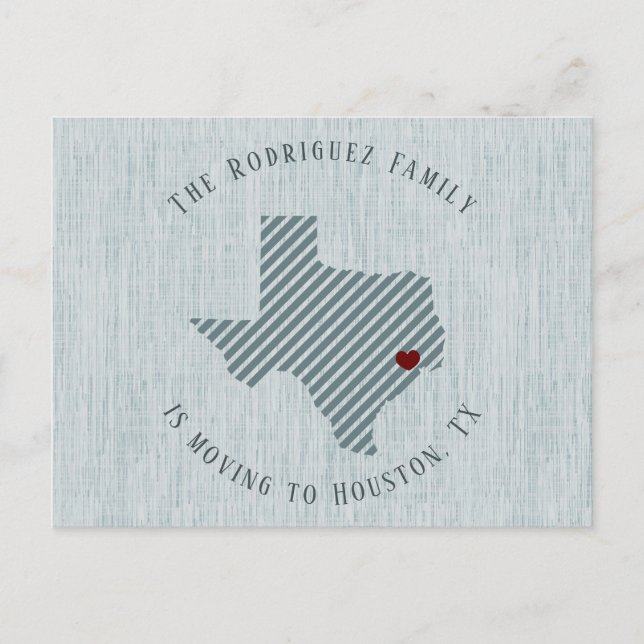 Carte Postale Faire-part Gulf Coast Blue Linen et Heart Texas Moving (Devant)