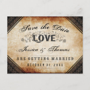 Carte Postale Faire-part Halloween Brown gothique AMOUR Enregistrer la date