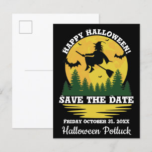 Carte Postale Faire-part Halloween Caution Sorcière Traversée Flying Brooms