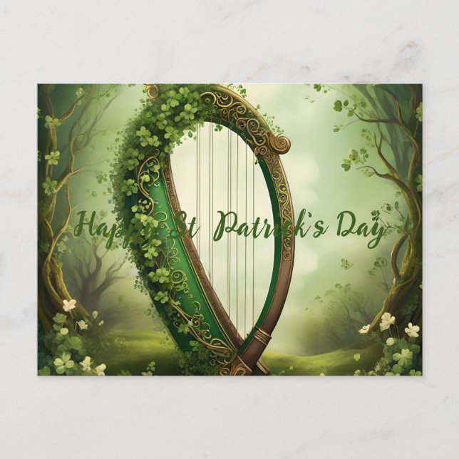 Carte Postale Faire-part Harpe celtique personnalisable de la Saint-Patrick (Devant)