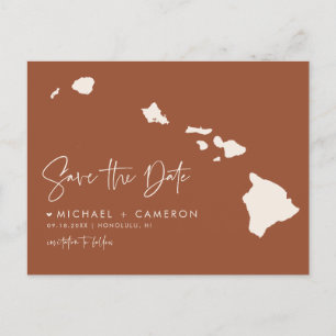 Carte Postale Faire-part Hawaii Map Terracotta Enregistrer la date