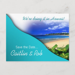 Carte Postale Faire-part Hawaii Sauvegarder la date (océan aqua)