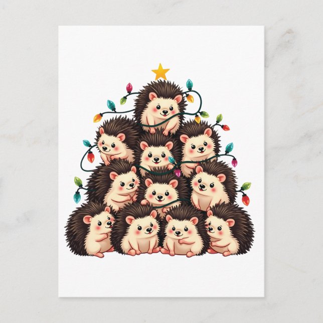 Carte Postale Faire-part Hérisson Sapin de Noël Joyeux Noël Xmas  (Devant)