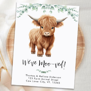 Carte Postale Faire-part Highland Cow Nous avons Moo-ved Boho Nouvelle adre