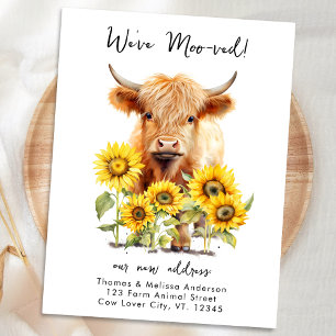Carte Postale Faire-part Highland Cow Sunflower Farm Nouvelle adresse Movin