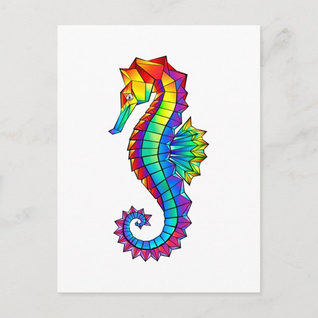 Carte Postale Faire-part Hippocampe polygonal arc-en-ciel (Devant)