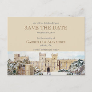 Carte Postale Faire-part Hiver à Windsor Castle Mariage Sauvez la date
