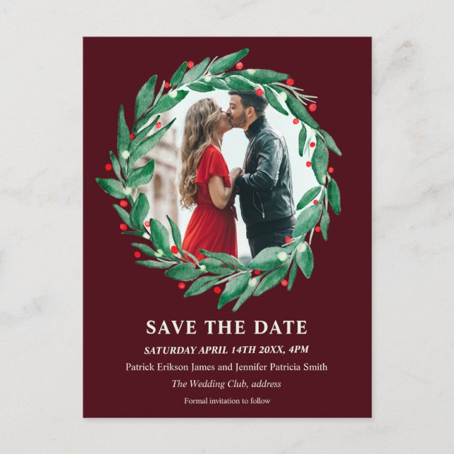 Carte Postale Faire-part Hiver Noël couronne mariage enregistré enregistrer (Devant)