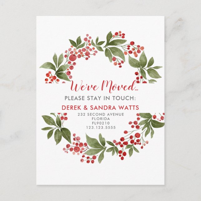 Carte Postale Faire-part Holly wreath we have moved moving announcements (Devant)