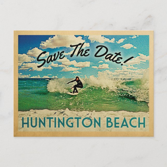 Carte Postale Faire-part Huntington Beach Save The Date Californie Surf (Devant)
