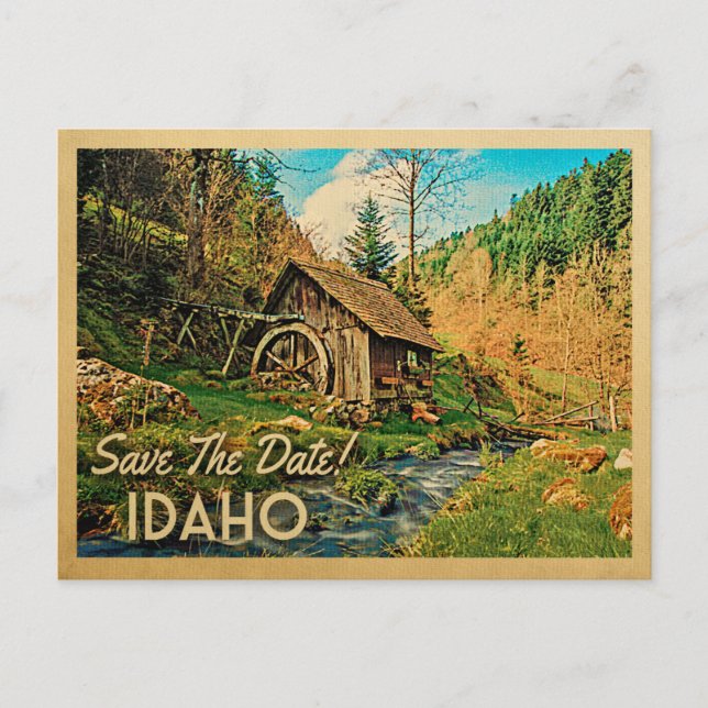 Carte Postale Faire-part Idaho Sauvez La Date Rustique Cabine Mill Woods (Devant)
