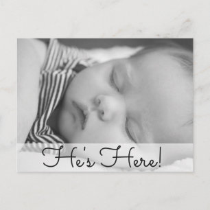 Carte Postale Faire-part Il est là.  Annonce de naissance de bébé garçon