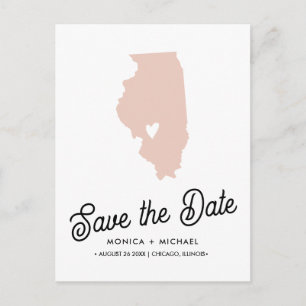 Carte Postale Faire-part ILLINOIS State Destination Mariage N'IMPORTE QUELL