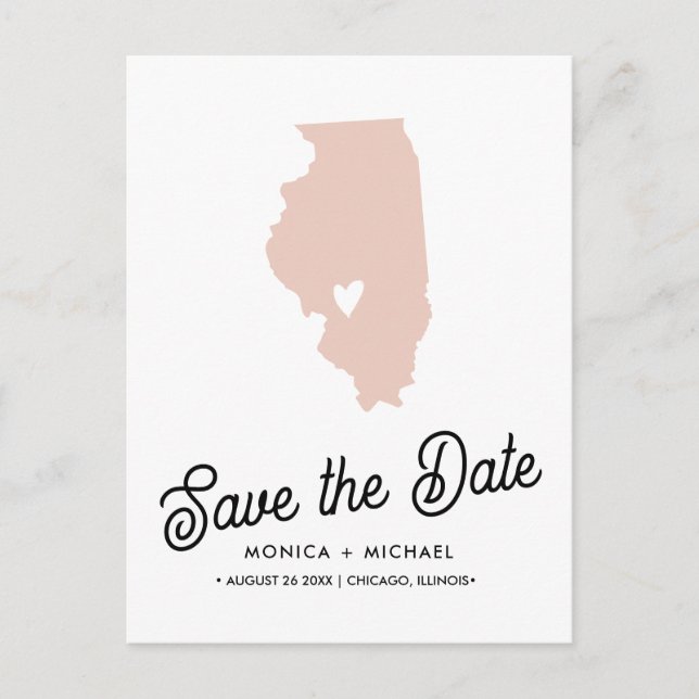 Carte Postale Faire-part ILLINOIS State Destination Mariage N'IMPORTE QUELL (Devant)