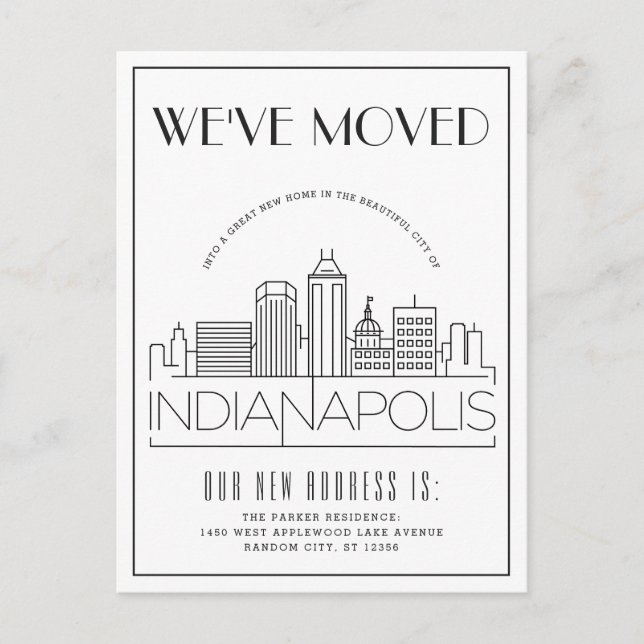 Carte Postale Faire-part Indianapolis Modern Deco | Changement d'adresse (Devant)