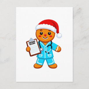 Carte Postale Faire-part Infirmière en pain d'épices Noël 2026 Vacances San