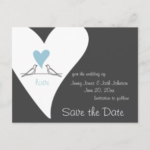 Carte Postale Faire-part inséparables Mariage au coeur bleu clair Enregistr