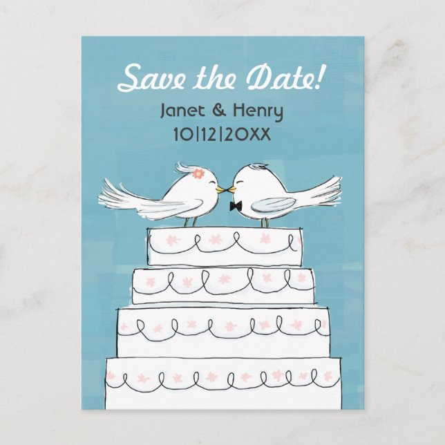 Carte Postale Faire-part Inséparables Mariage Cake Kiss Enregistrer la date (Devant)