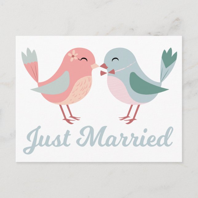 Carte Postale Faire-part Inséparables Rose et Bleu Mariage (Devant)