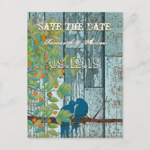 Carte Postale Faire-part Inséparables turquoises assis dans un arbre Enregi