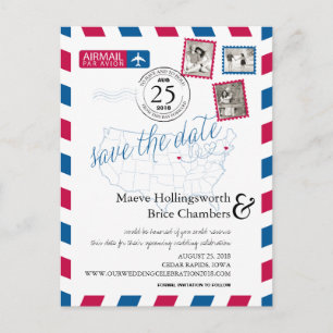 Carte Postale Faire-part Iowa & Massachusetts Courrier aérien À retenir la 