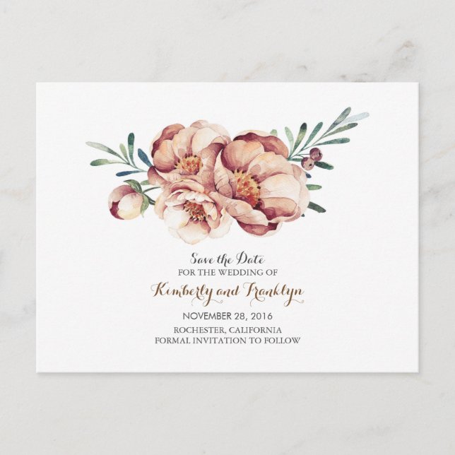 Carte Postale Faire-part ivoire bouquet floral chute d'aquarelle enregistre (Devant)