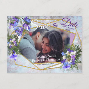 Carte Postale Faire-part Jacaranda Blooms & Lily Bouquet Enregistrer les da
