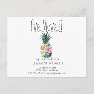 Carte Postale Faire-part J'ai déménagé, Ananas Fleurs tropicales Nouvelle a