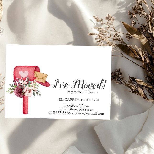 Carte Postale Faire-part J'ai déménagé, Aquarelle Fleurs de boîte aux lettr (Créateur téléchargé)