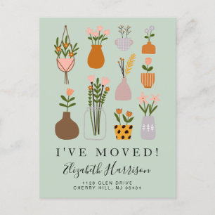 Carte Postale Faire-part J'ai déménagé Boho Plantes Sage Green Moving