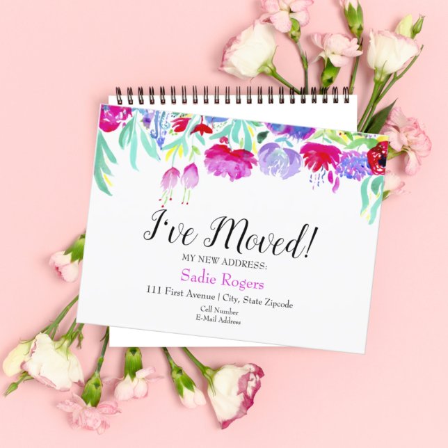 Carte Postale Faire-part J'ai déménagé Changement d'adresse Floral Paeonies (Bloom where you're planted: announce your new address, a fresh start with this watercolor postcard.)