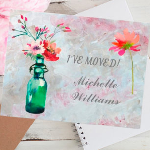 Carte Postale Faire-part J'ai déménagé Élégant floral pastel Budget Déménag