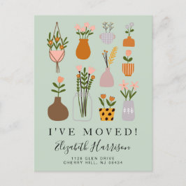 Carte Postale Faire-part J'ai déménagé Plantes Boho Vert Sauge Déménagement