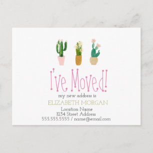 Carte Postale Faire-part J'ai déménagé Plantes de cactus Nouvelle adresse