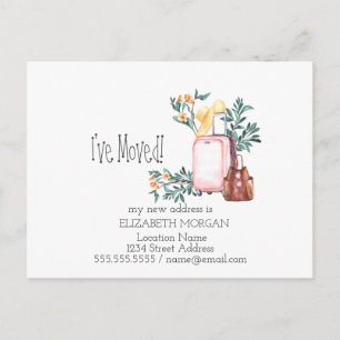 Carte Postale Faire-part J'ai déménagé, valises, fleurs Nouvelle adresse