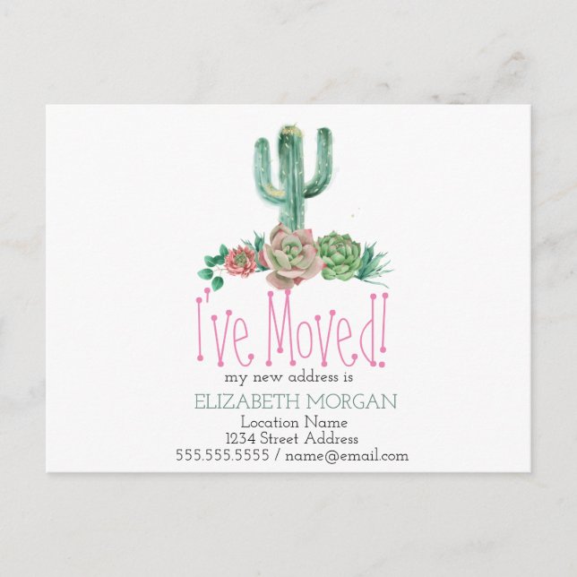 Carte Postale Faire-part J'ai déplacé Cactus Succulent Nouvelle Adresse (Devant)