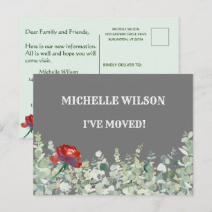 Carte Postale Faire-part J'ai déplacé classique Eucalyptus Green Elegant Mo
