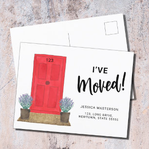 Carte Postale Faire-part J'ai déplacé la porte rouge en mouvement
