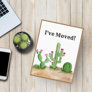 Carte Postale Faire-part J'ai déplacé Watercolor Cactus Desert Nouvelle adr