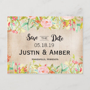 Carte Postale Faire-part Jardin couleur eau enregistrer la date