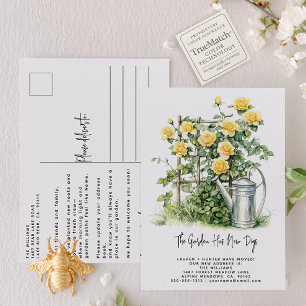 Carte Postale Faire-part Jardin de roses à l'aquarelle élégante en mouvemen