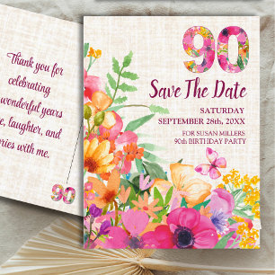 Carte Postale Faire-part Jardin Floral Élégant Lin 90e Anniversaire