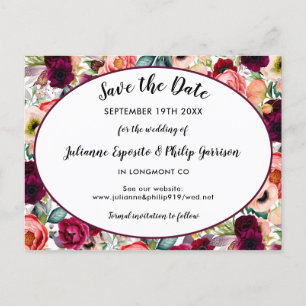Carte Postale Faire-part Jardin romantique Mariage floral Enregistrer la da